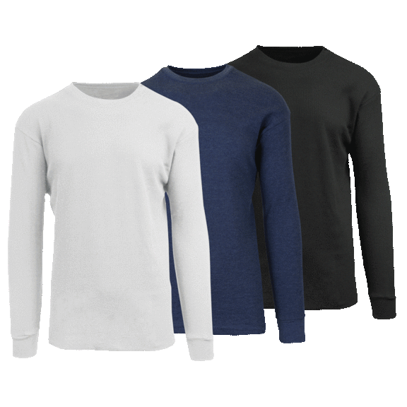 3-Pack: Men's Assorted Long Sleeve Waffle-Knit Basic Thermal Shirts