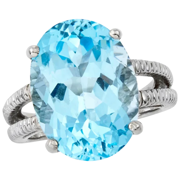 Savvy Cie 15 Carat Oval Genuine Swiss Blue Topaz Solitaire Ring