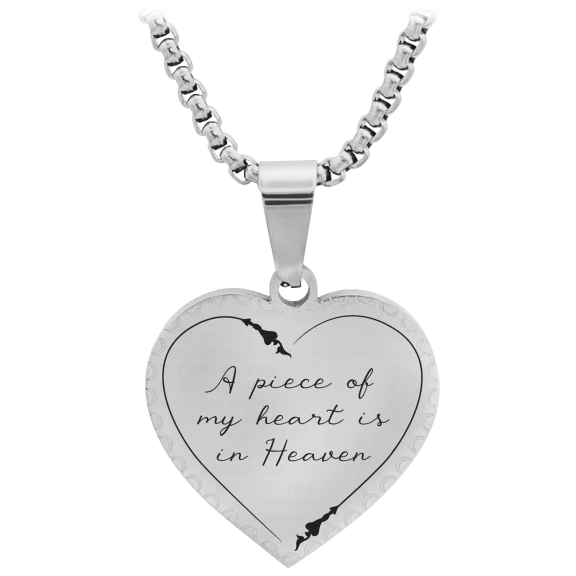 Steeltime "A Piece Of My Heart Is In Heaven" Steel Heart Charm Necklace