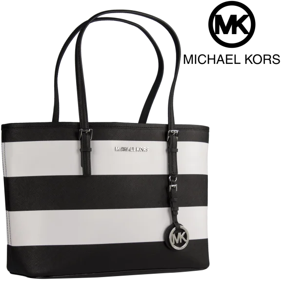 Michael Kors Jet Set Travel Small Saffiano Leather Top-Zip Tote in Black & White