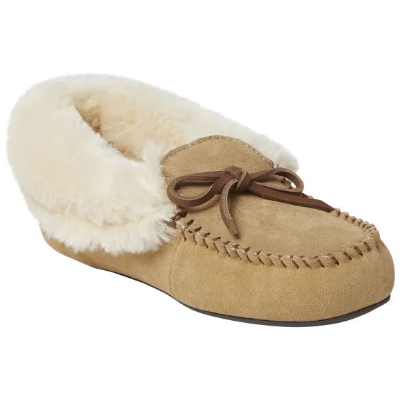 Dearfoam Suede Moccasin Slippers with Faux-Shearling Interior