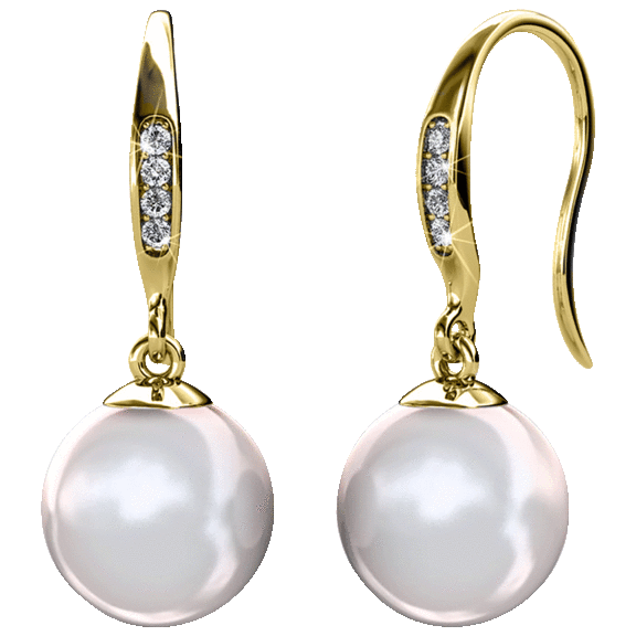Cate & Chloe Betty Freshwater Pearl & Swarovski Crystal Earrings 18K Gold Plate