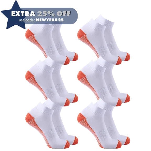 6-Pack: Extreme Fit White Copper-Infused Compression Ankle-Length Socks