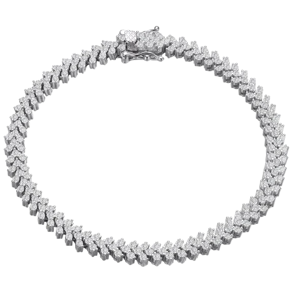 Genevive CZ Arrow-Style Cluster Tennis Bracelet with White Gold Plating