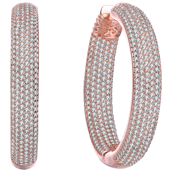 Genevive Clear Round CZ Pave Hoop Earrings with Gold Plated Finish