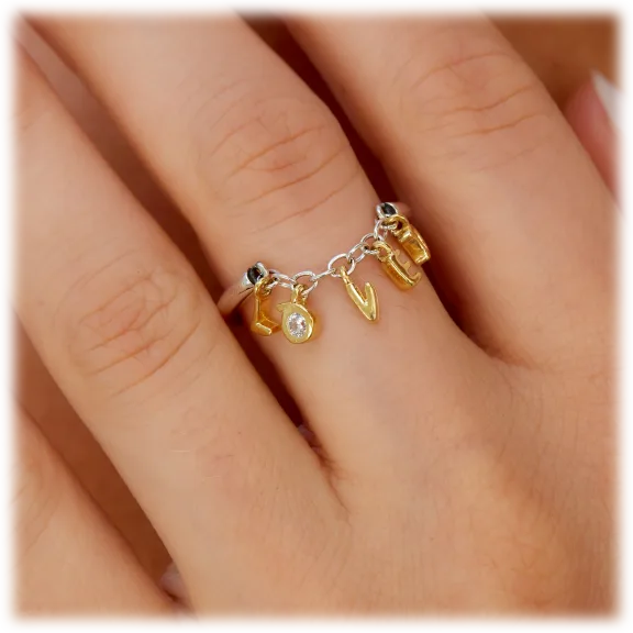 Savvy Cie Gold Over Sterling Love Charm Ring