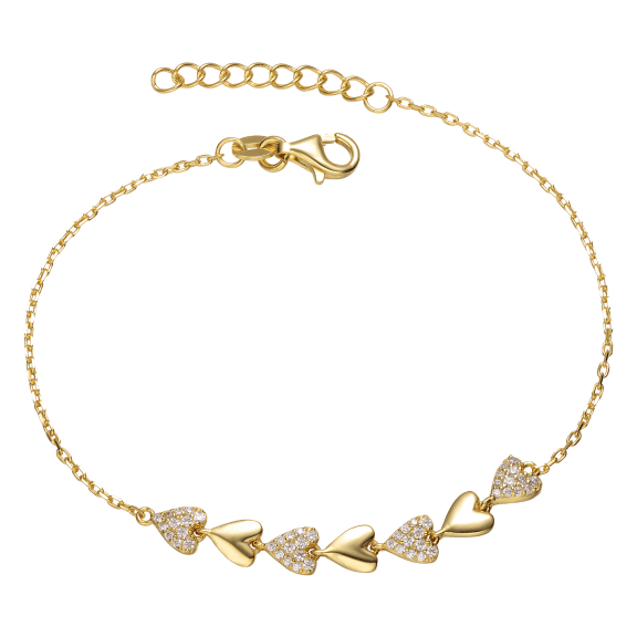 Genevive 14K Yellow Gold Plated Simulated Diamond Pave Heart Link Bracelet