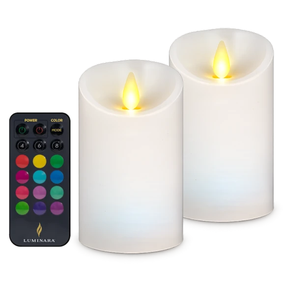 Luminara Flameless 4" Color Changing Wax Pillars Set