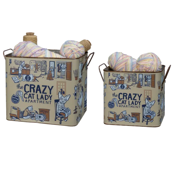 Primitives by Kathy Crazy Cat Lady Storage Bins (Set of 2)