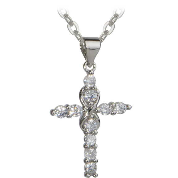 Tamborat 1.5ct 18kt White Gold Plated Simulated Diamonds Infinity Cross Necklace