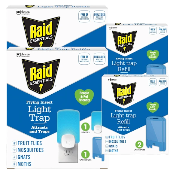 Raid Essentials Flying Insect Light Trap with 2 Bases & 6 Glue Traps