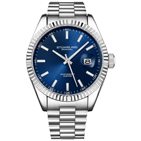 Stuhrling Men's Quartz 42mm Classic Silver Case and Markers Bracelet Watch