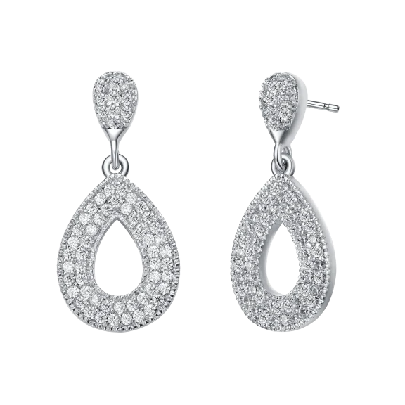 Double Tear Drop Rhodium Plated Earrings