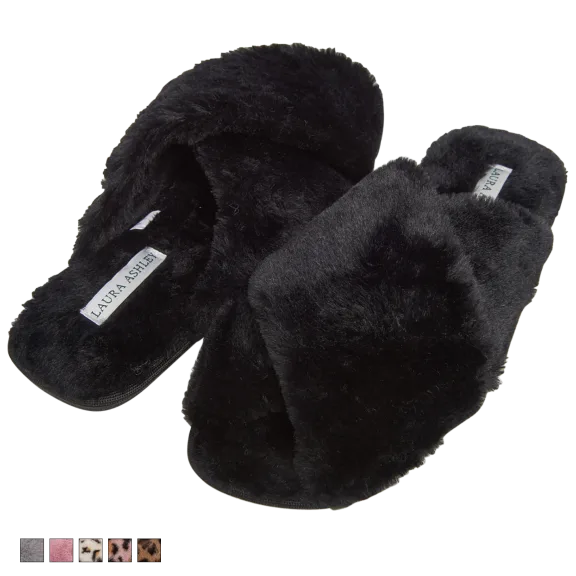 Laura Ashley Plush Cross Band Slippers