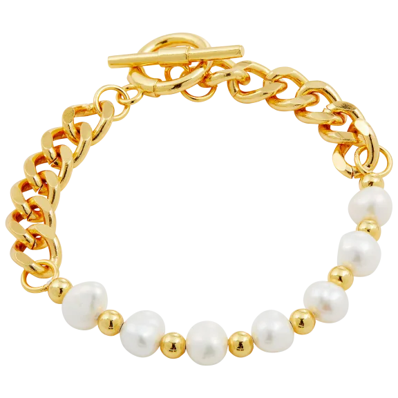 Savvy Cie 18K Gold Plated Genuine Freshwater Pearl Bracelet