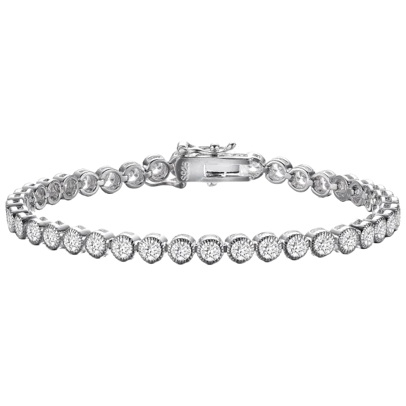 RelavenO Classy Rhodium Plated Cubic Zirconia Milgrain Bracelet