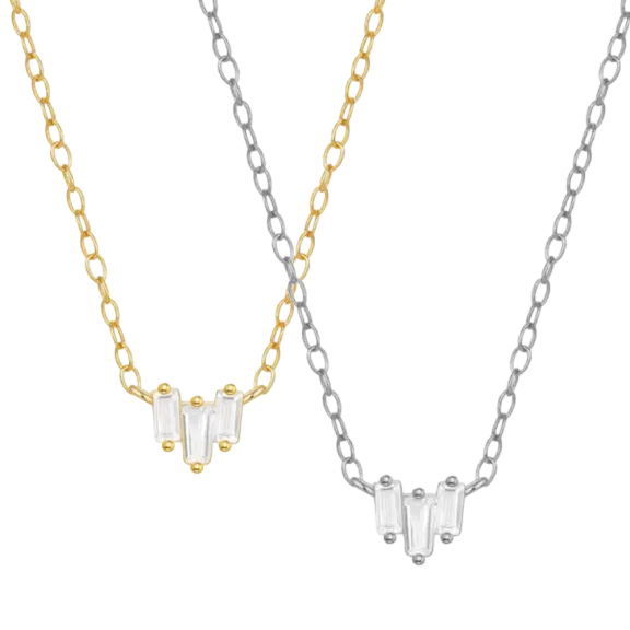Hollywood Sensation Starling Dainty Cubic Zirconia Emerald Cut Stone Necklace