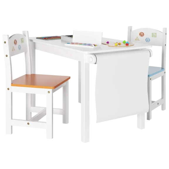 Wood Kids Table and Chair 3-Piece Set with Drawing Paper Rack