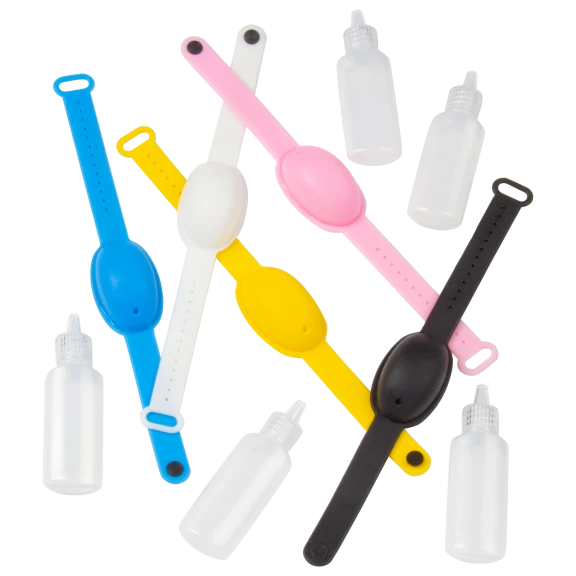 5-Pack: Refillable Hand Sanitizer Wristbands + Refillable Bottles