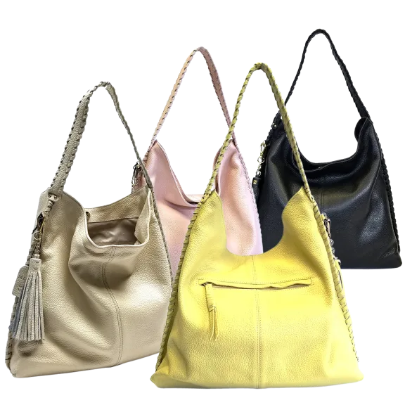 M London Genuine Leather Lace Up Hobo Bag