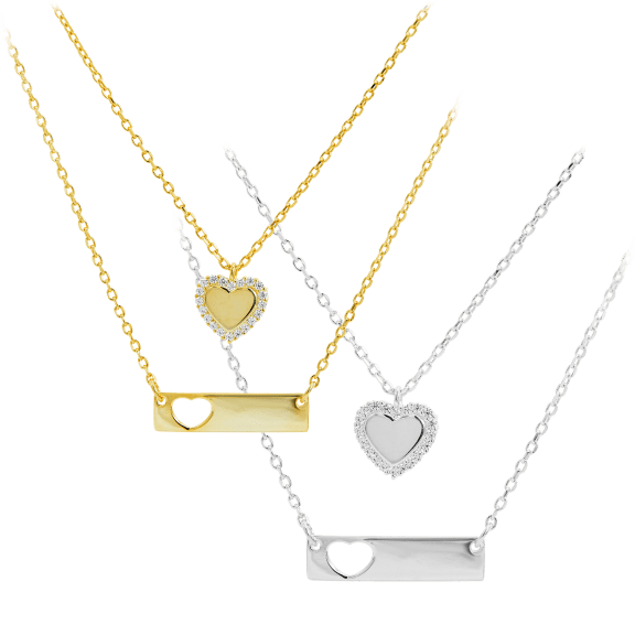 Savvy Cie Sterling Silver Double Layer Heart Bar Necklace