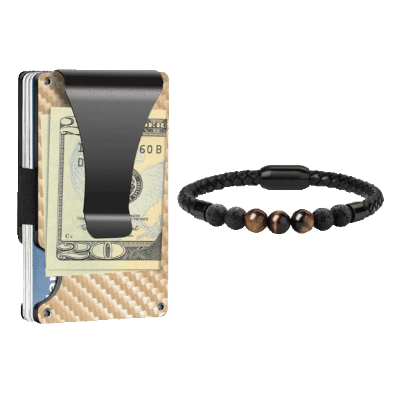 Ciana Money Clip Wallet with Matching Healing Stone Leather Bracelet
