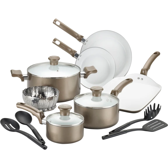 T-Fal Celebrate Ceramic 14-Piece Champagne Cookware Set