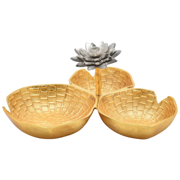 Cheer Collection Lily Inspired Gold Decorative Three Sectional Bowl with Flower