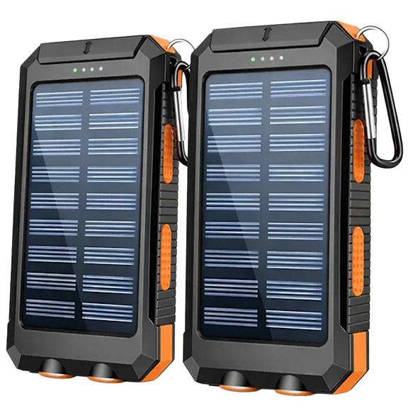2-Pack: HAKOL 10,000mAh Solar Charger Power Bank with Dual & Type-C/Micro USB