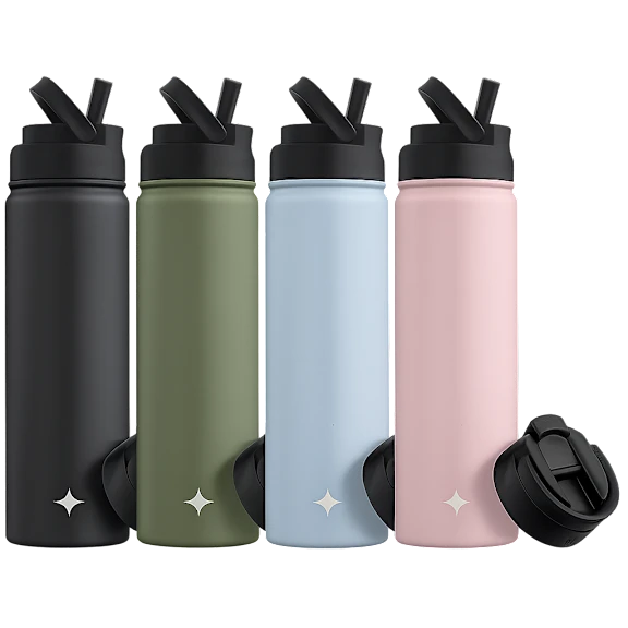 4-Pack: JoyJolt 22oz Water Bottle with Flip Lid & Sport Straw Lid
