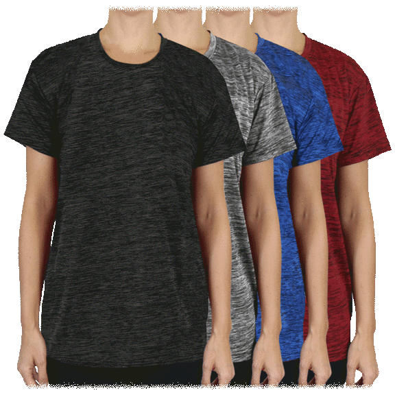 4-Pack: Women's Assorted Short Sleeve Moisture Wicking Crew Neck Performance Tee