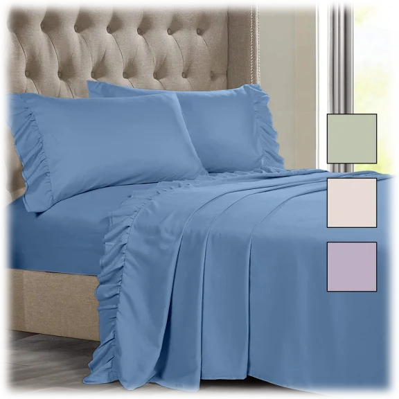 Cottage Collection 100% Cotton 300TC Ruffle Accent Sheet Set
