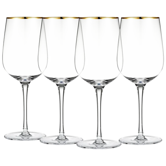 4-Piece: Berkware Long Stem Red Wine Glass with 14K Gold Tone Rim