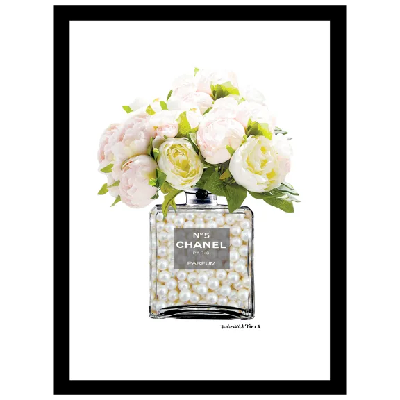Fairchild Paris Chanel Pearls Bottle Floral Vase - 14" x 18" Framed Picture