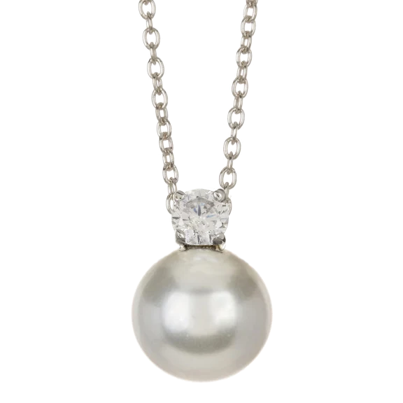 18K White Gold Sterling Swarovski Pearl Pendant