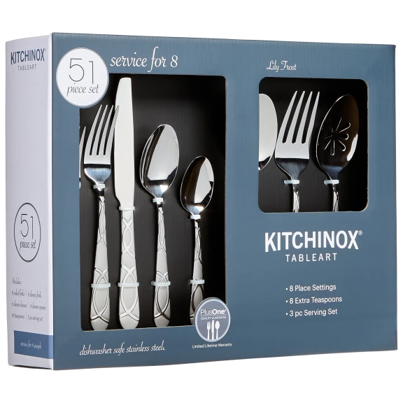 Kitchinox 51-Piece Lily Frost Flatware Set