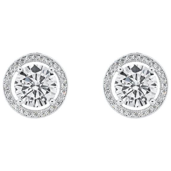 Cate & Chloe Ariel 18K White Gold Round Cut Solitaire with Halo Setting Earrings