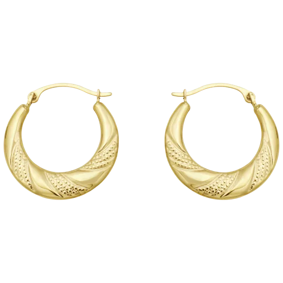 Pori Jewelers 10K Gold Hammered Diamond Cut Alternating Patterned Hoop Earrings