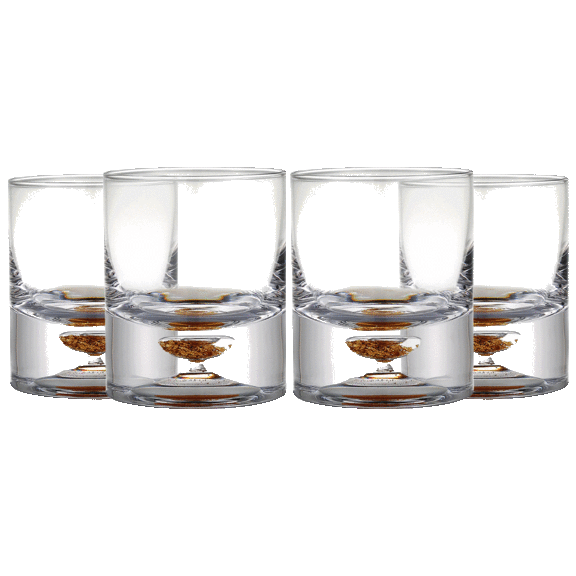 4-Piece: Berkware Whiskey Glasses with Unique Embedded Gold Tone Flake Design