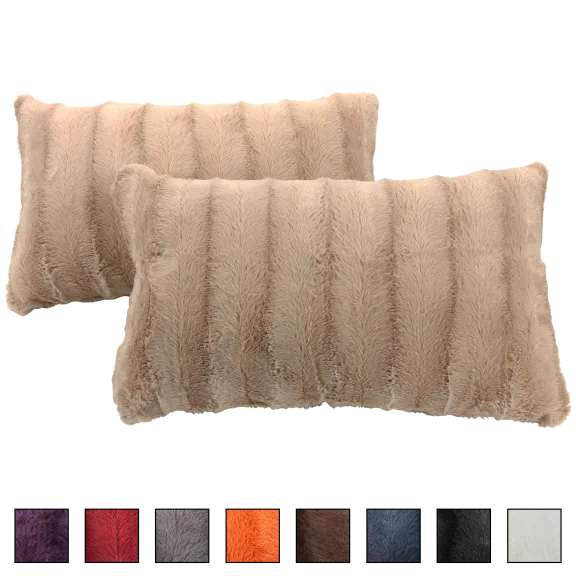 2-Pack: Cheer Collection Faux Fur 12" x 20" Decorative Throw Pillows