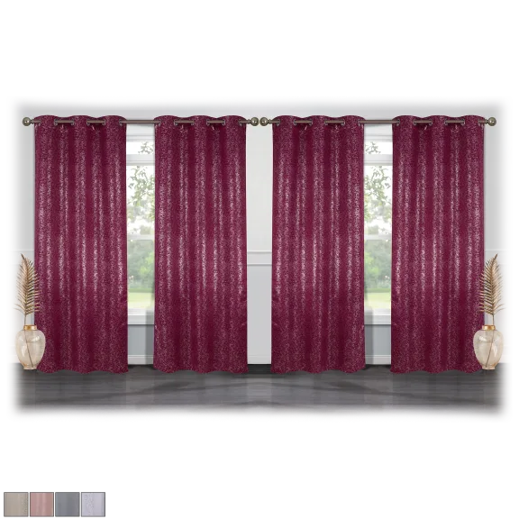 4-Pack JV Textiles Cassie Metallic Textured Blackout Grommet Curtains