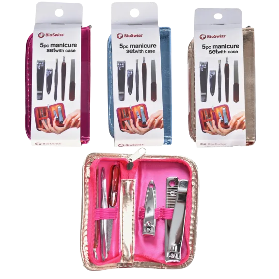 BIOSWISS 5-Piece Manicure Set in Metallic Zipper Case