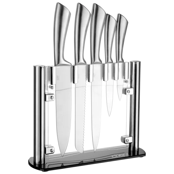 Cheer Collection 6 Piece Stainless Steel Chef Knife Set with Acrylic Stand