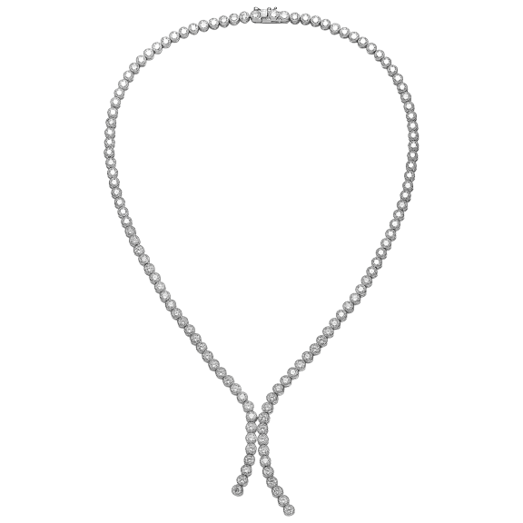 Genevive Round CZ Bezel Set Necklace in White Gold Plated Finish