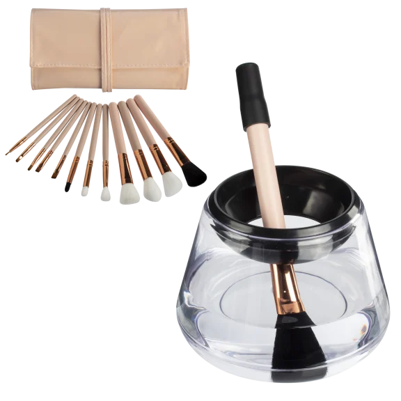 ProNoir Electric Makeup Brush Cleaner with Bonus 12-Piece Brush Set