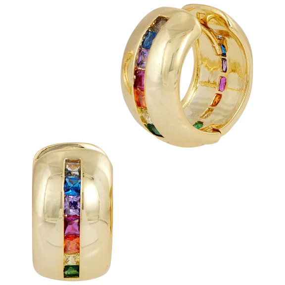 Savvy Cie Gold Plated Rainbow Chubby Inset Huggie Earrings