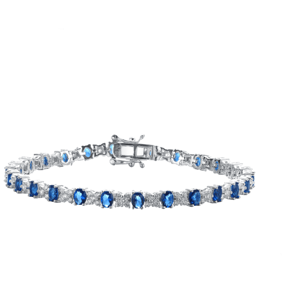 Genevive Classic Sterling Silver Clear and Blue Cubic Zirconia Tennis Bracelet
