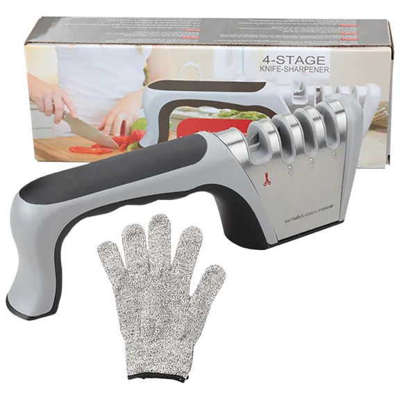 4-in-1 Multi-Function Knife Sharpener with Cut-Resistant Glove