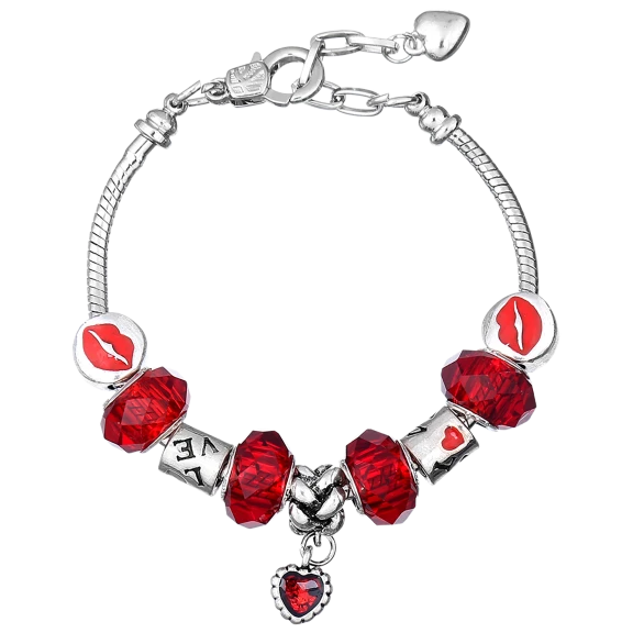 Tamborat Murano Glass Red Heart Love Charm Bracelet