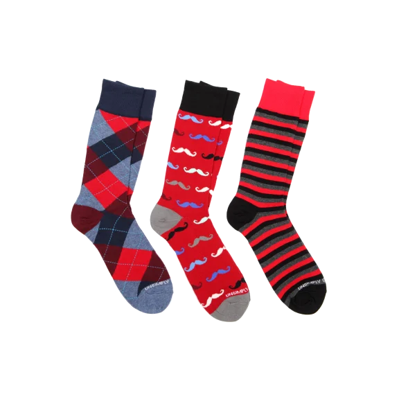 Unsimply Stitched 3-Pack Dress Socks "Moustaches"